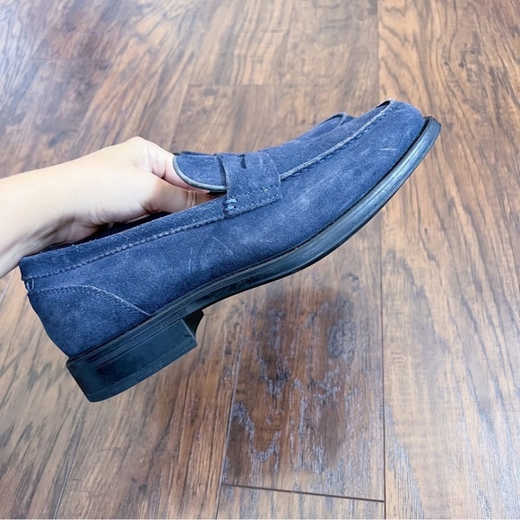 Aquatalia • Neil Loafer slip on weatherproof navy blue suede leather penny - Picture 7 of 12